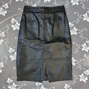 Vintage The Leather Ranch Genuine Leather Black Pencil Skirt Sz Small